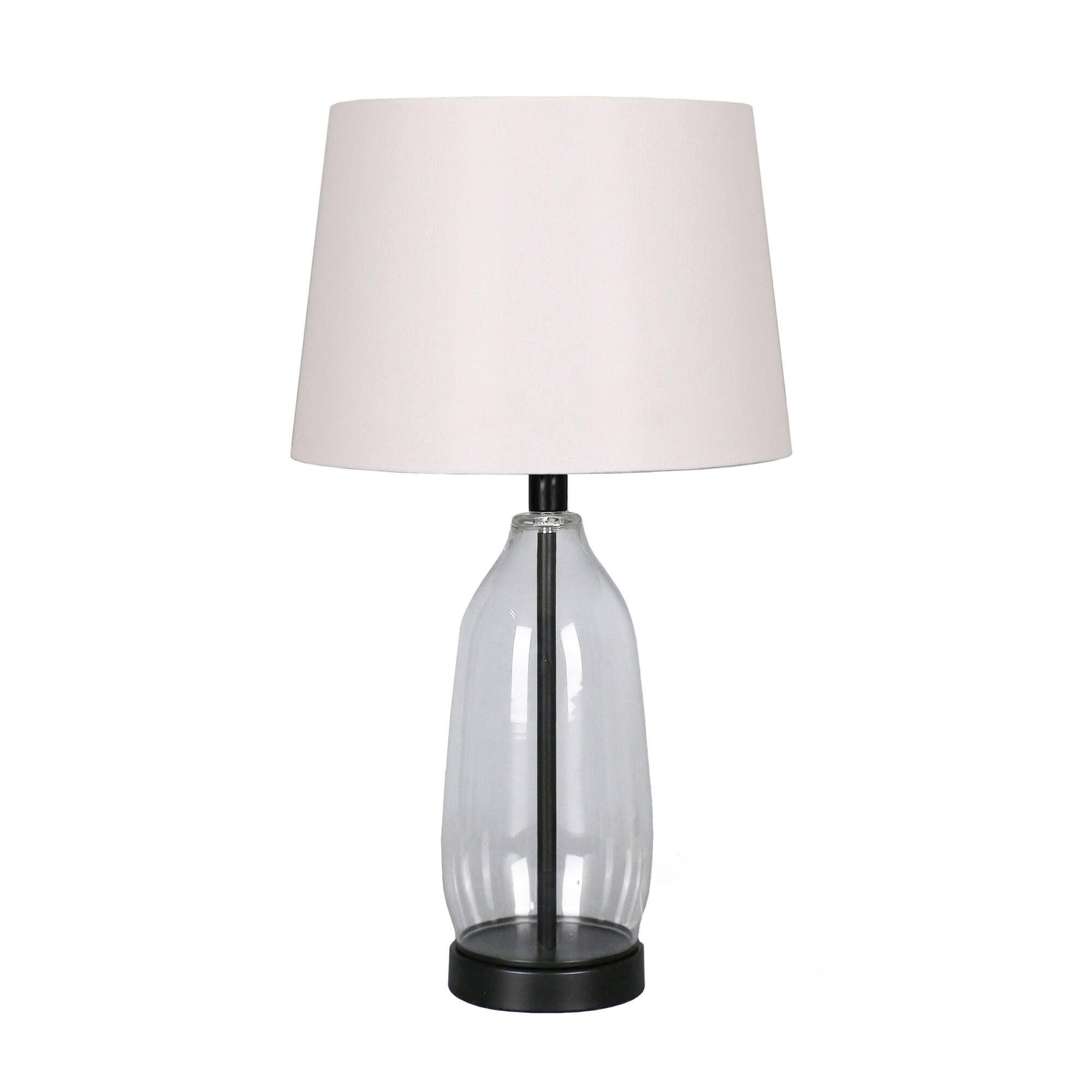 23" Clear & Black Slim Glass & Metal Table Lamp with Natural Fabric Shade by Ashland®